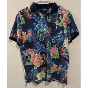 Polo Ralph Lauren Men's Small Royal Floral Print Mesh Polo Shirt Short Sleeve